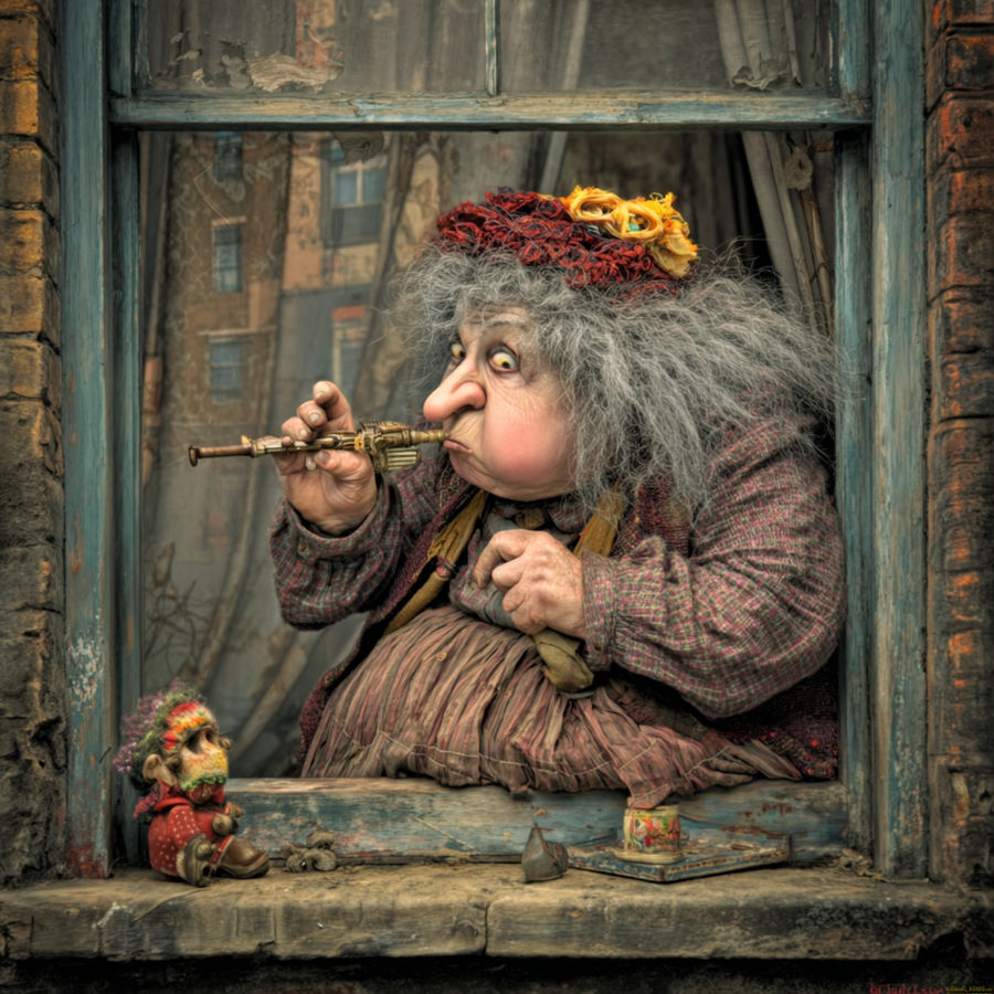 Annie and her pea-shooter.