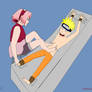 Sakura tickling Naruto with her feet