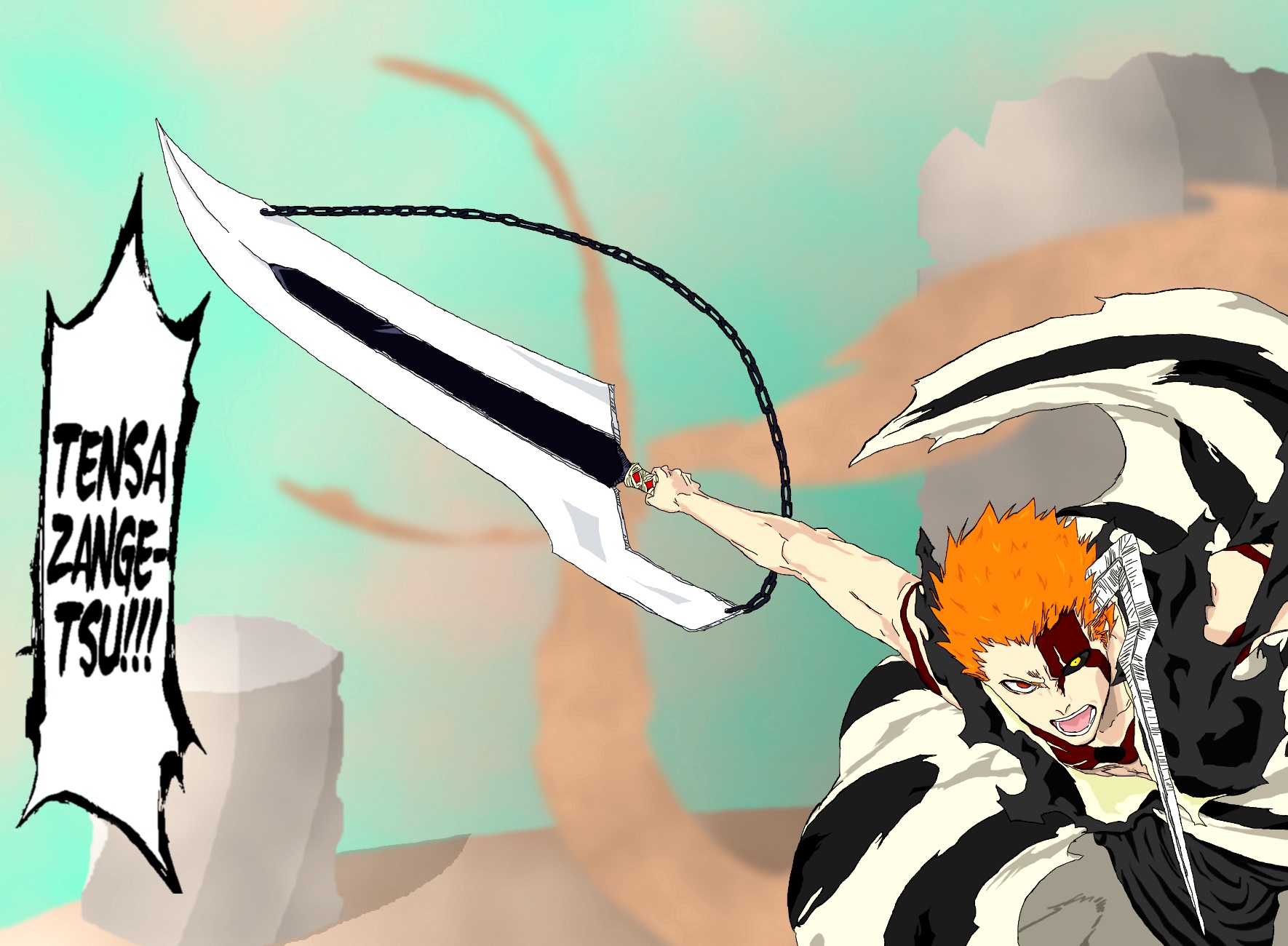 Ichigo Kurosaki Fullbring Bankai remake w/shading (Bleach