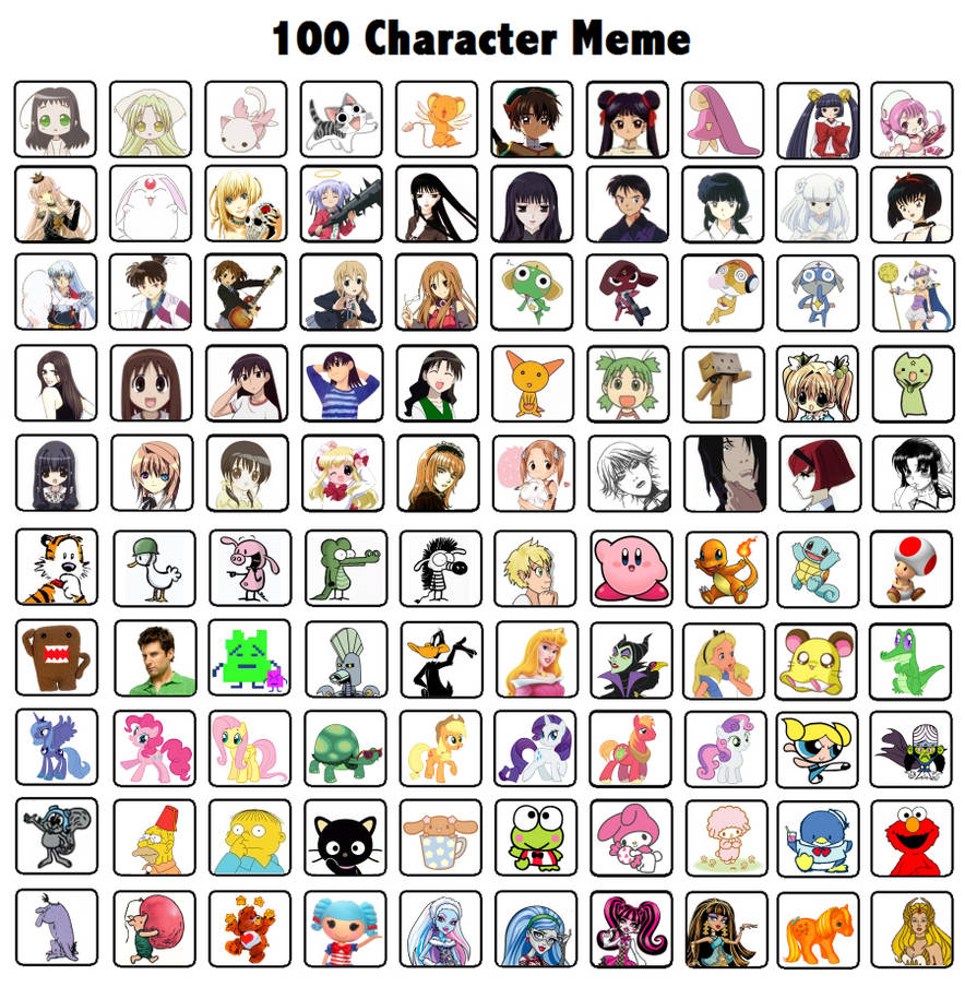 Memes characters. 100 Character meme. 100 Character meme шаблон. Мои персонажи meme. Мои персонажи meme by Nerra.