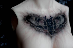 Old messy moth tattoo