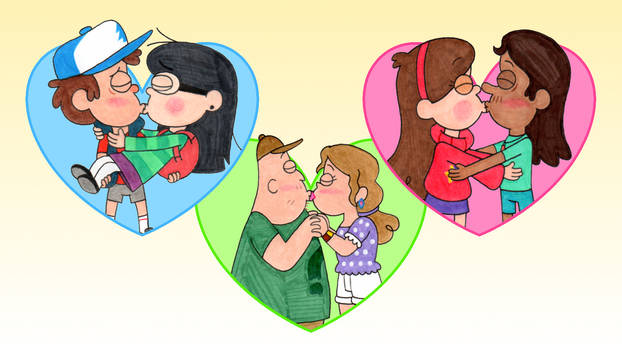 Gravity Falls' Kissing Couples Wallpaper