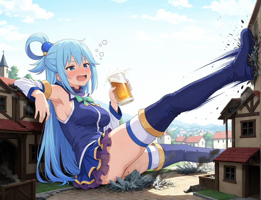 Giant Drunk Aqua destroying town (requested)
