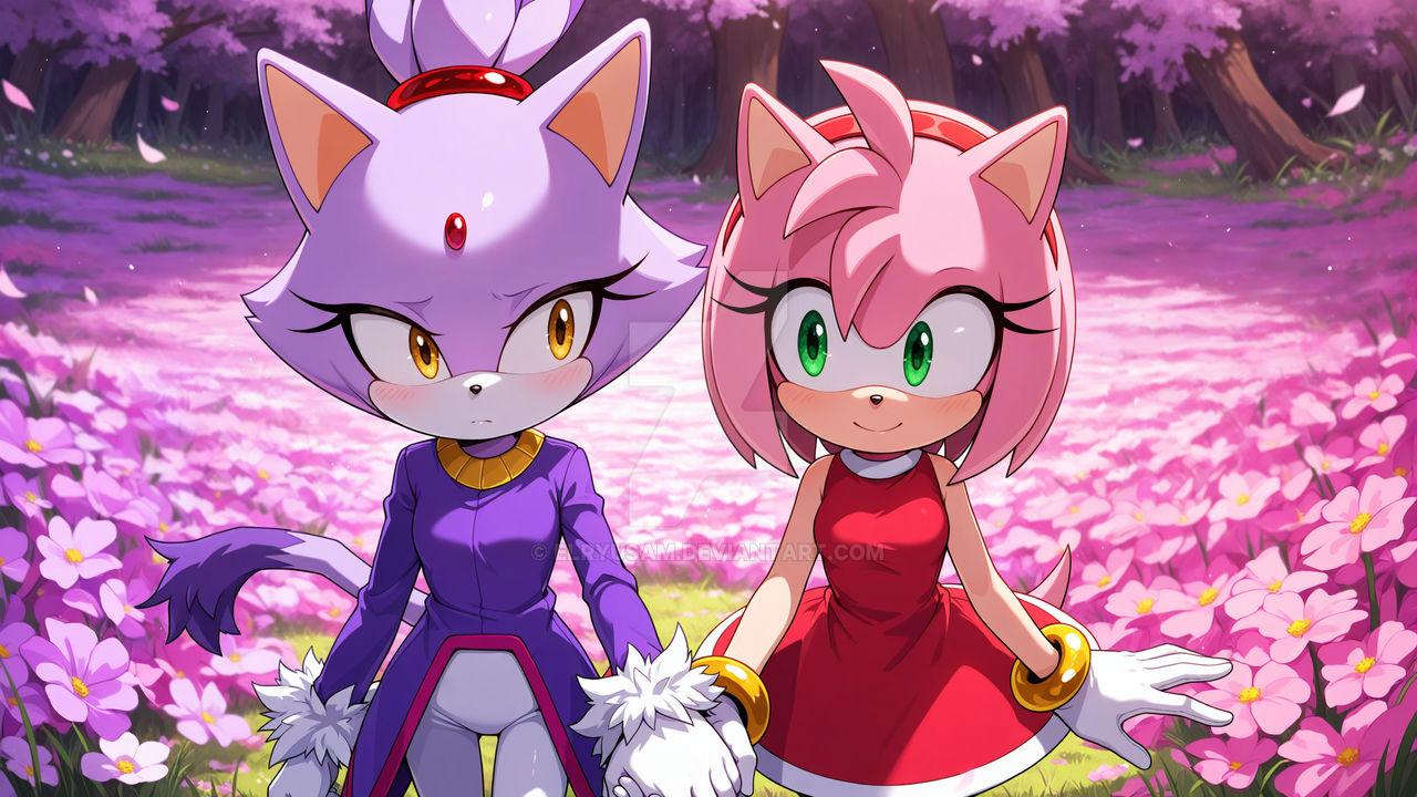 Amy Rabbit Cat Blaze the Cat and Amy Rose walking together by Elryusam on DeviantArt