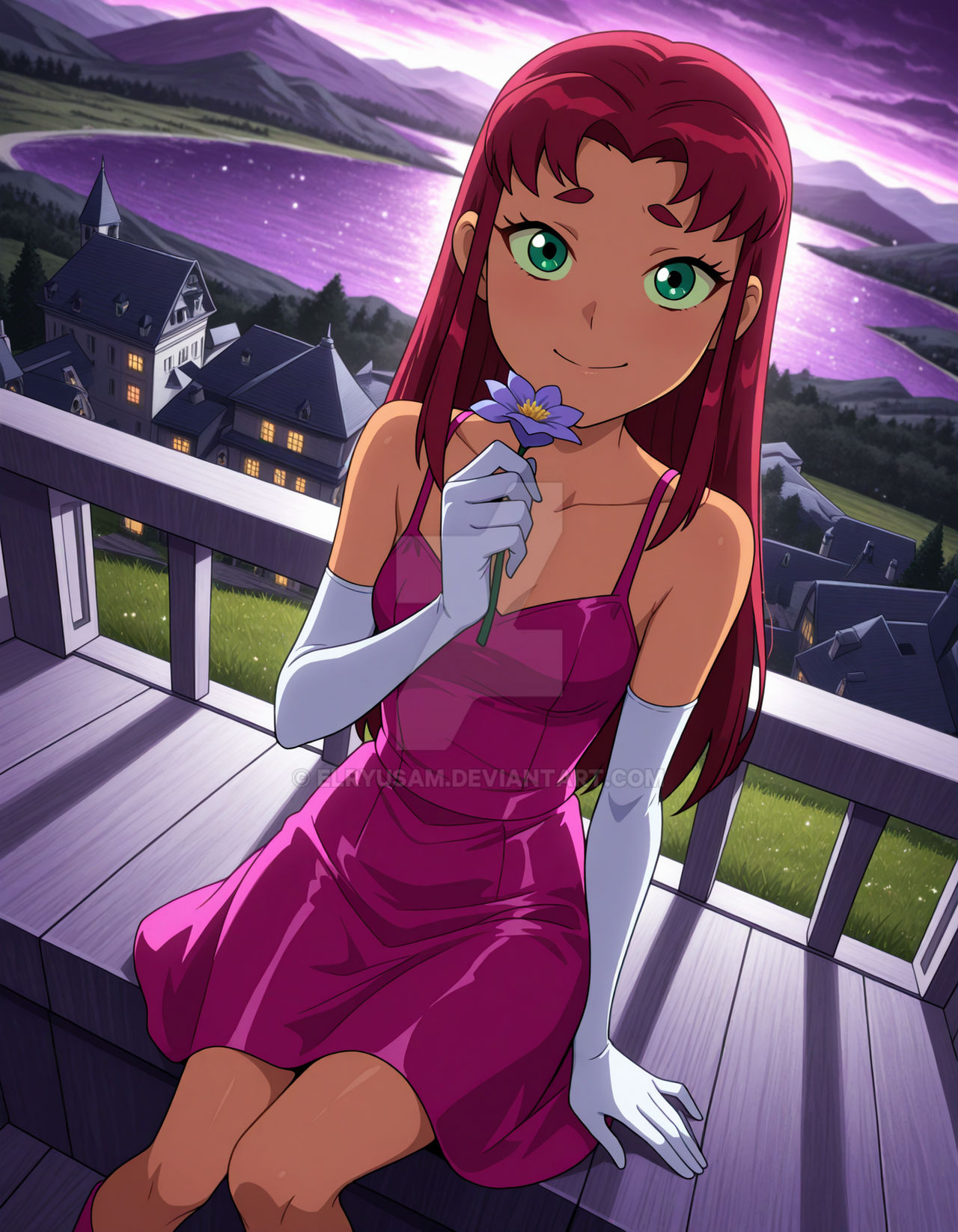 Infested Starfire Starfire in a Pink Dress at Dusk by Elryusam on DeviantArt