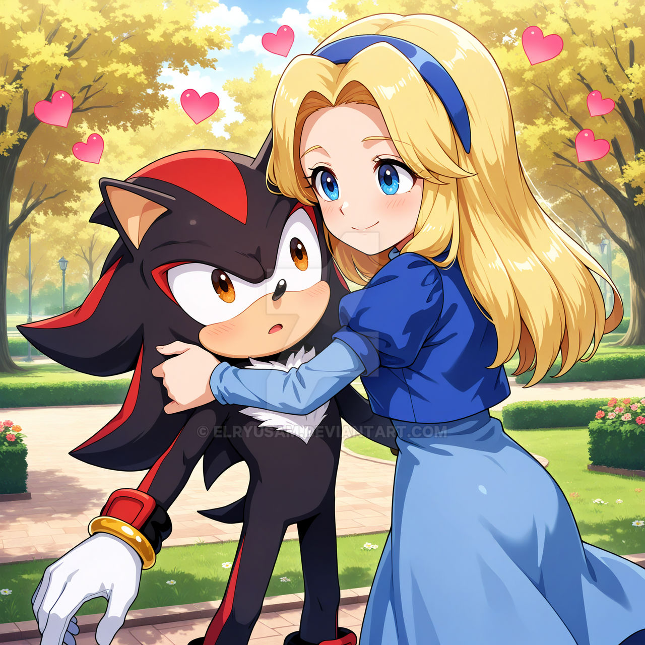 Maria hugging Shadow in the park by Elryusam on DeviantArt