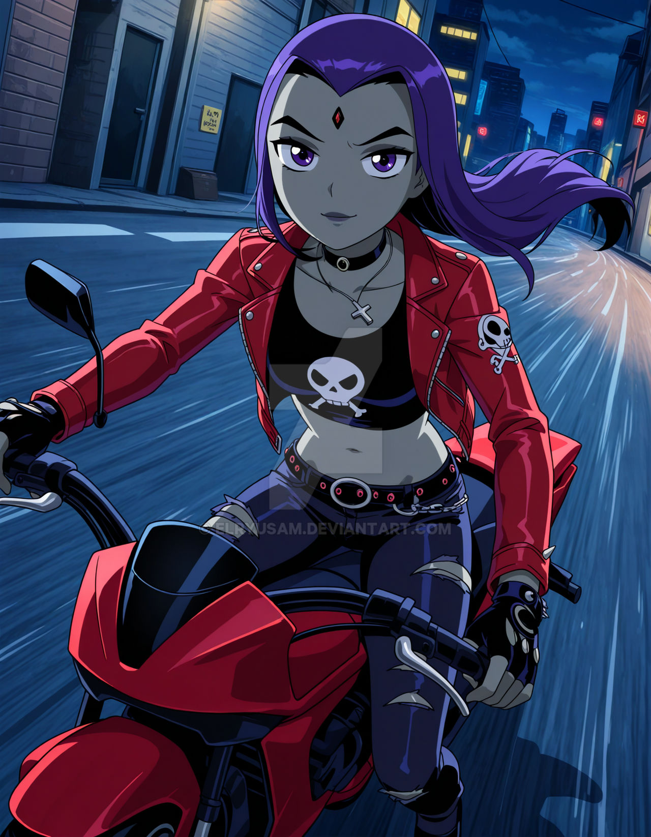 Raven riding her motorcycle by Elryusam on DeviantArt