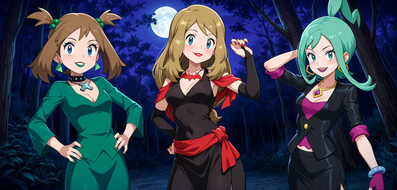 Serena, May, Lisia dressed as Hex Girls(requested)