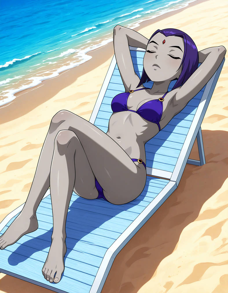 Raven relaxing at the beach(requested)