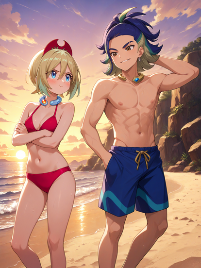 Irida pouting at Adaman on the beach(requested)