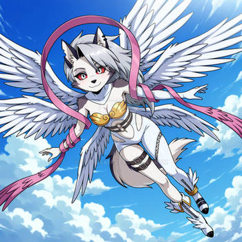 Loona cosplaying as Angewomon