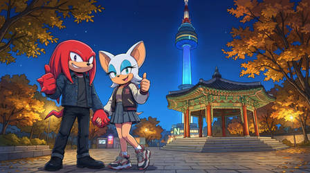 Knuckles and Rouge at Namsan Tower(commission)