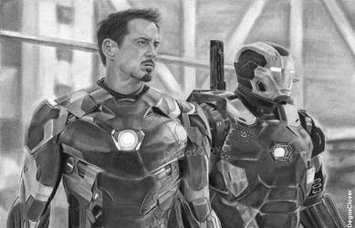 Pencil Drawing: Iron Man and War Machine by DegasClover