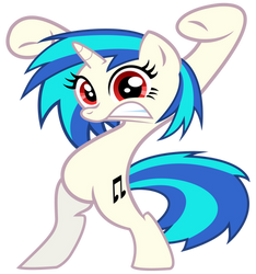 Vinyl Scratch in Pinkie Pie's 'Watch Out' pose