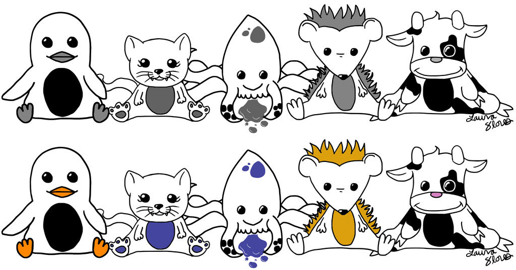 Moo Family Grayscale + Colors by lorikitty
