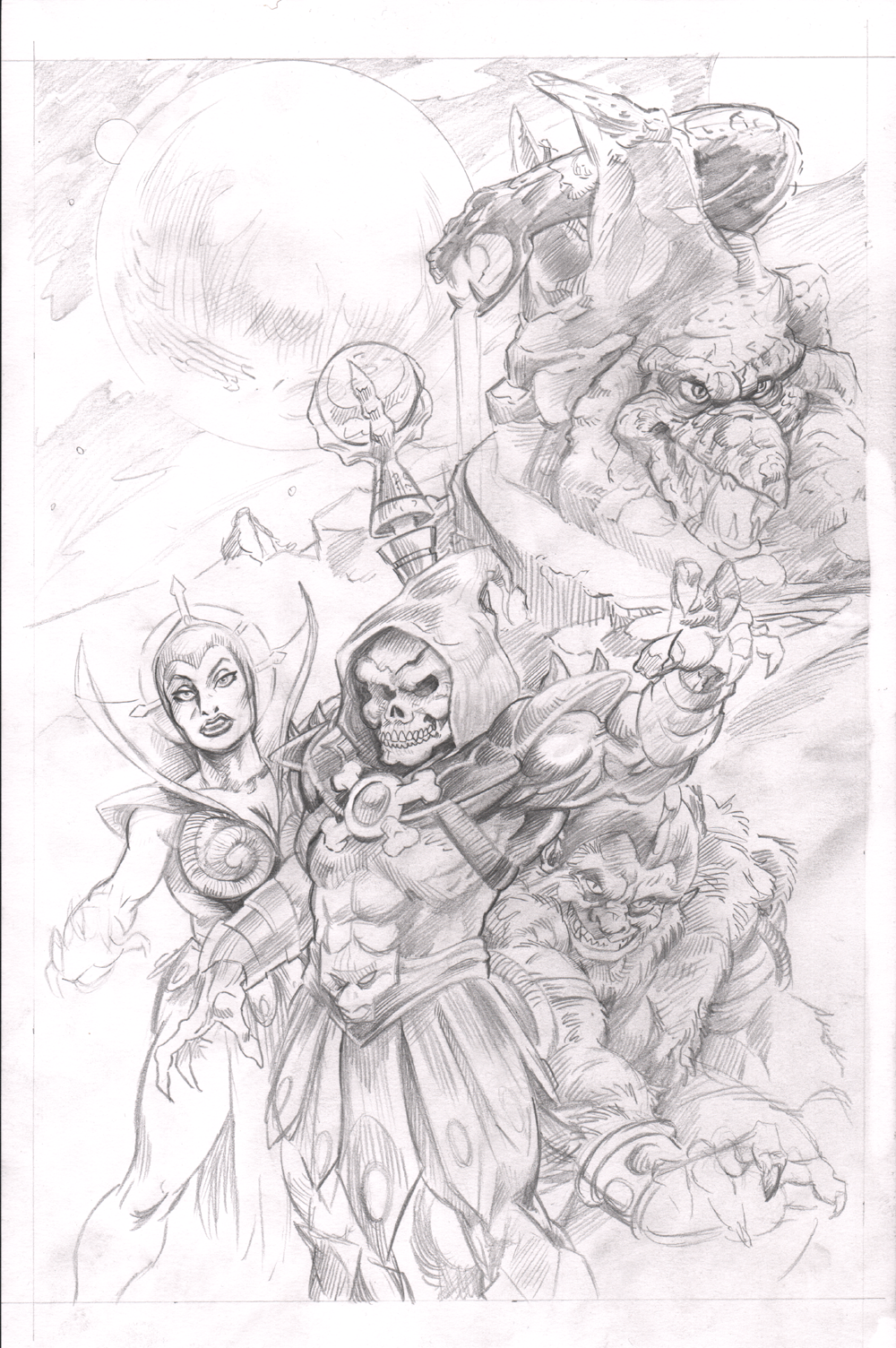 Skelator and Snake Mountain pencils pinup