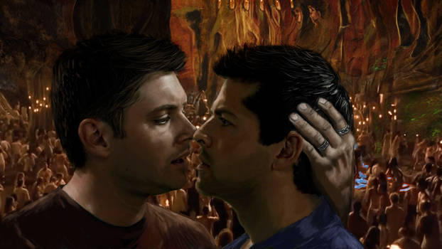 Dean and Castiel at Gabriel's Club Zion