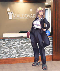 Raquel posing in her office - hadh commission