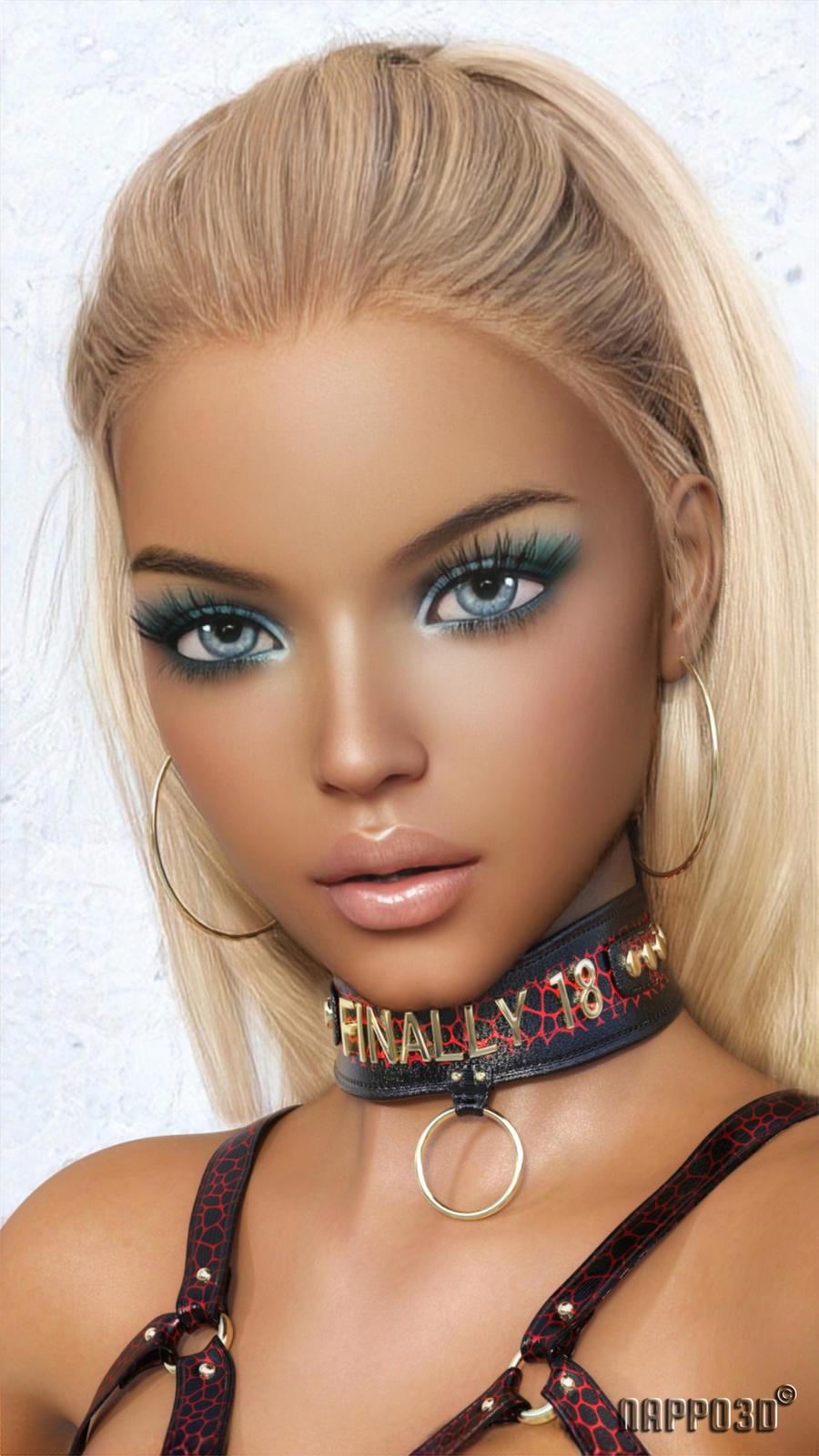 Mia - red/black harness and collar 003 by Nappo3D on DeviantArt