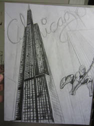 Spiderman in Chicago and the sears/Willis Tower