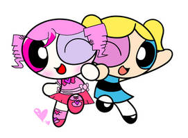 Pink heart chan, and bubbles. :3