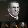 Leonard Nimoy in white charcoal on black paper