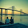 Sunset at the river and bridge