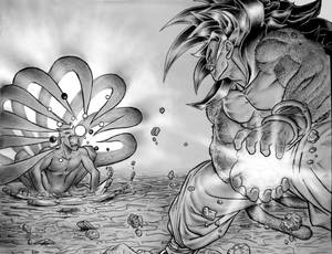 Goku SSJ4 vs Naruto 9 Tails commission