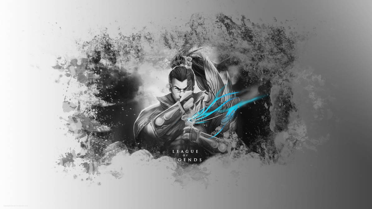 Yasuo Black White Blue Wallpaper UF (1920x1080)