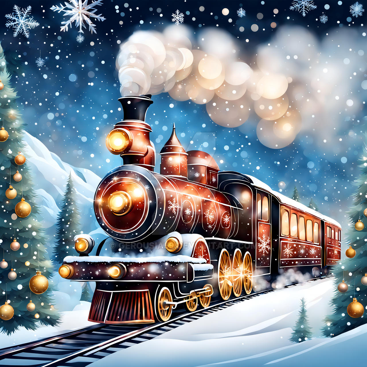 Christmas decorated celestial steam train by Gerousia59 on DeviantArt