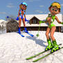 Bernadette and Vivi are skiing