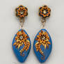 Art Deco Golden Flower Earrings Polymer Clay