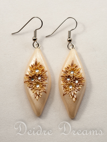 White and Gold Bridal Art Deco Earrings