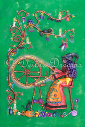 Spellbound Witch at Spinning Wheel Art Print