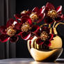 Shiny Golden Flowers In A Dark Red Vase