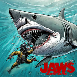 [AI ART] Fake Comic Cover, 'Jaws - Darkest Waters'