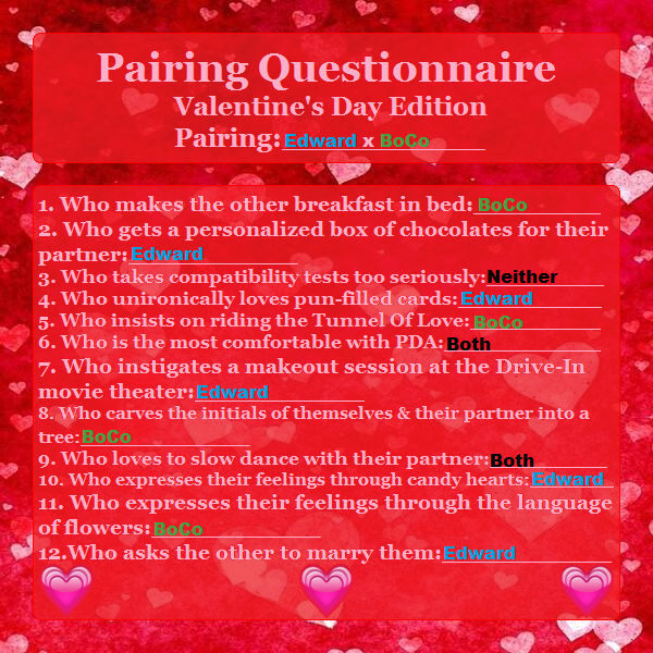 Pairing Questionnaire V Day Edward X Boco By Jwwprod On Deviantart