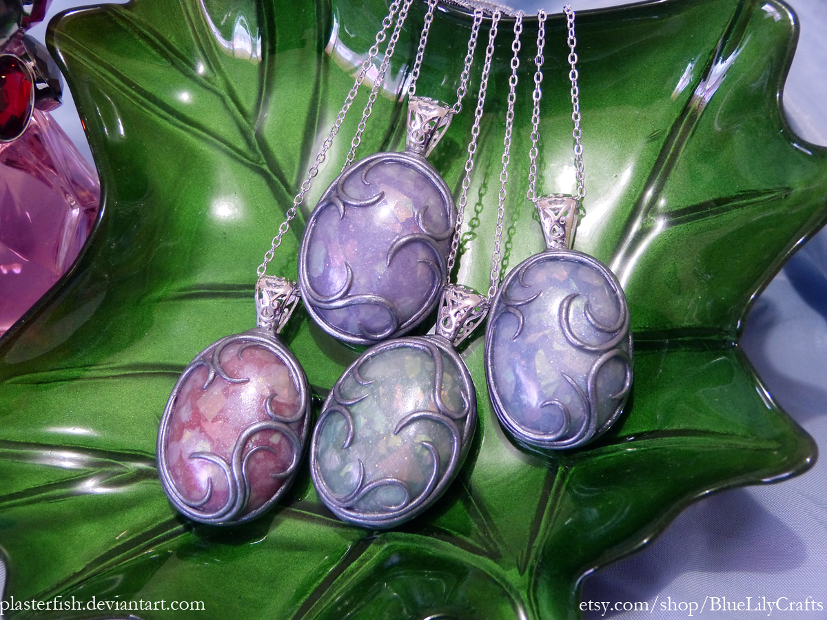 Ornate Polymer Clay Faux Opal Pendants