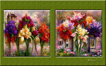 AI Dahlias Gladioli Lilies Roses Irises Duo