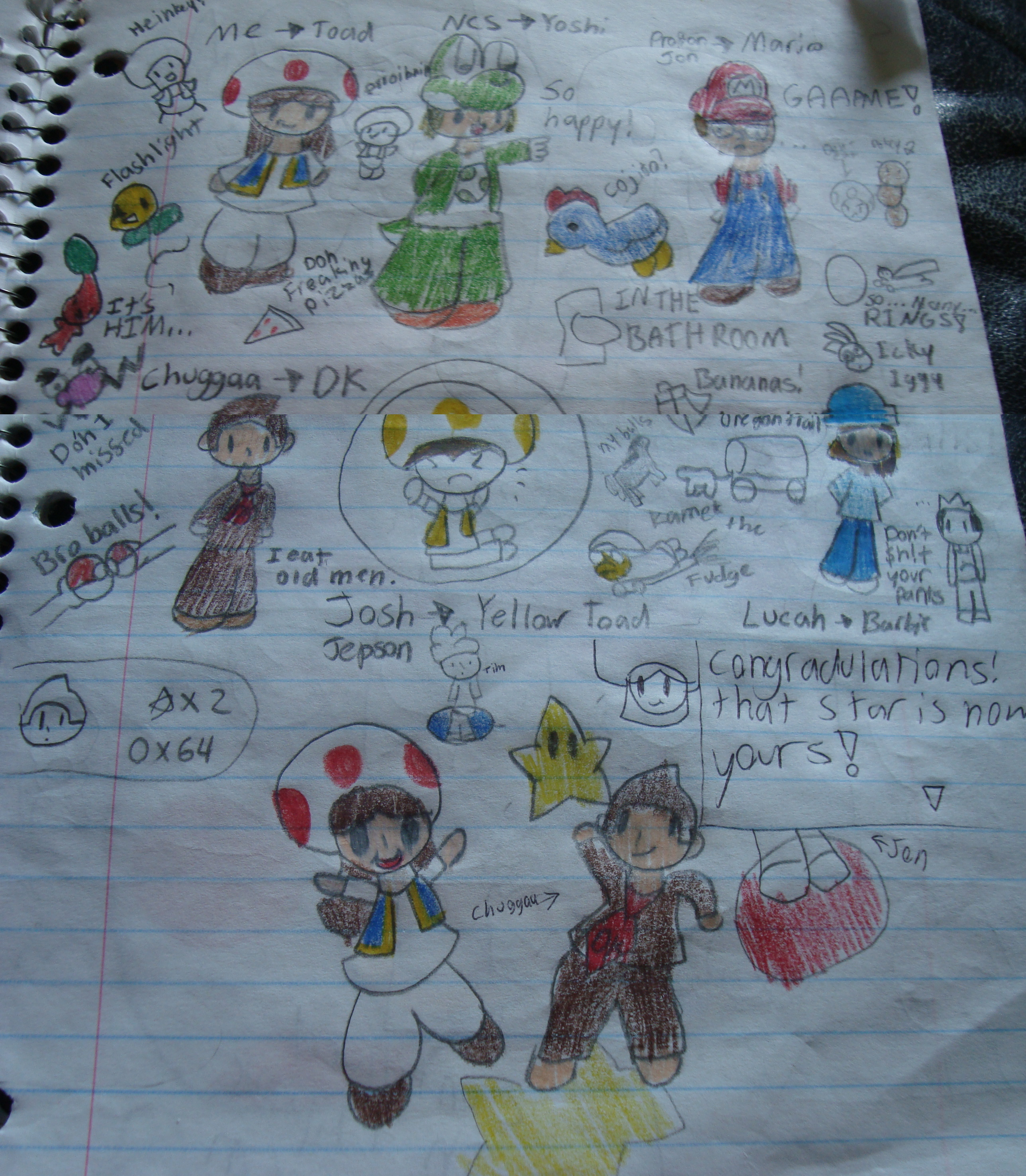 An old doodle page with Let's Play Refrences