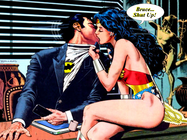 Wonder Woman kissing Batman