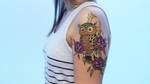 Owl and roses tattoo by sHavYpus