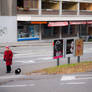 red madam with dog