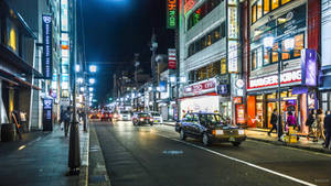 Night on a street in Kyoto
