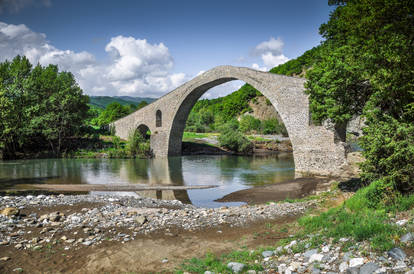 The historical Greek stone bridge