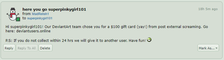 Deviantart Scams WARNING! Deviantart $100 Gift Card Scam by PinkieTheFool on DeviantArt
