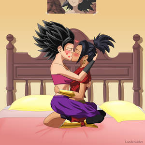 Caulifla and Kale kissing in Kale's bedroom