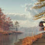 Pinto Horse on a Riverside Trail