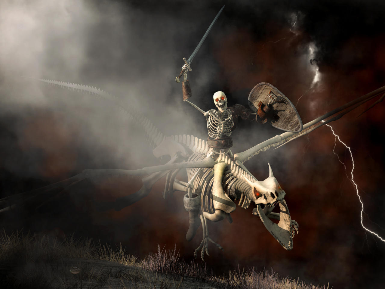 Undead Dragon and Skeleton Rider by deskridge on DeviantArt