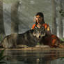 Native American Woman and Wolf